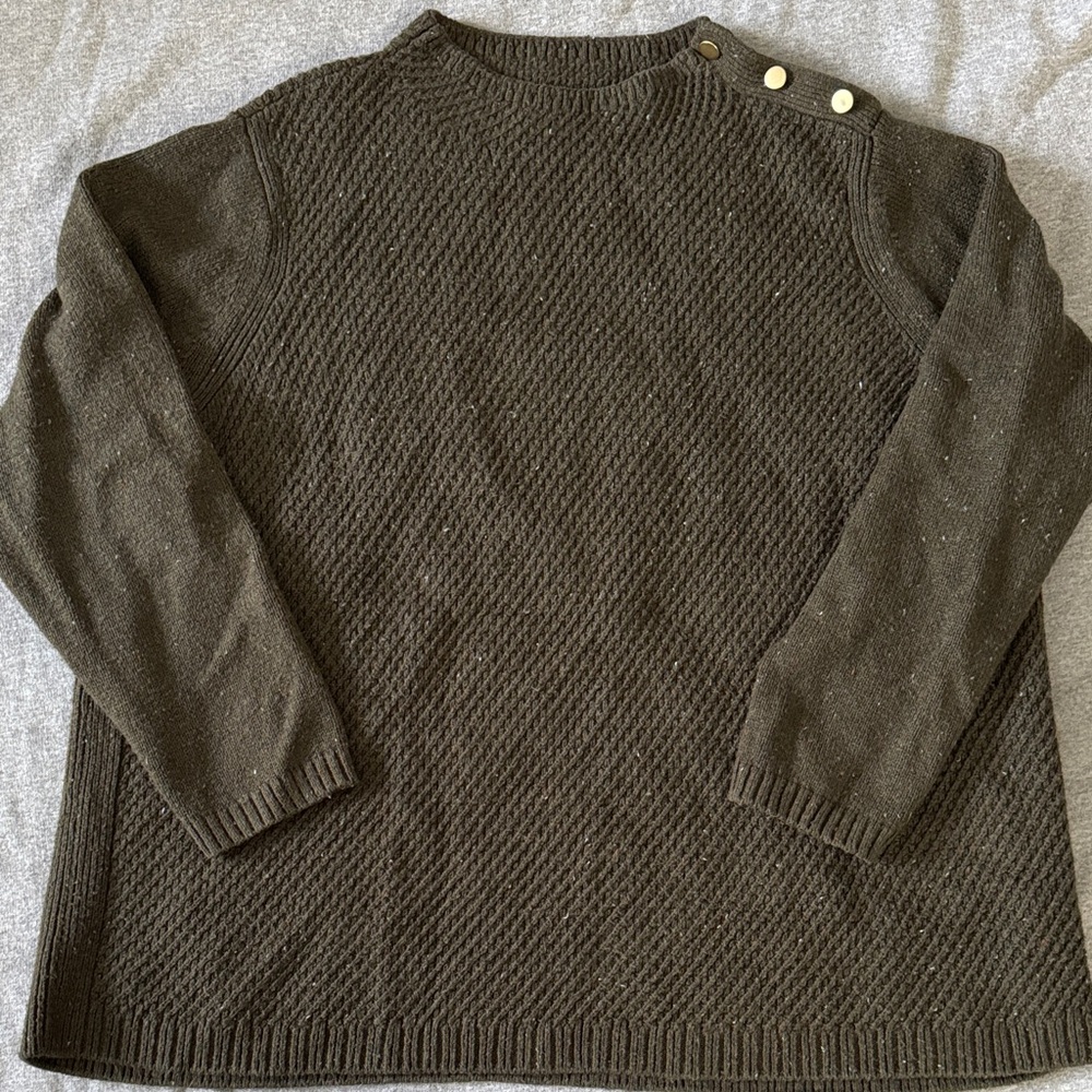 Talbots Dark Brown Crewneck Sweater with Button Detail